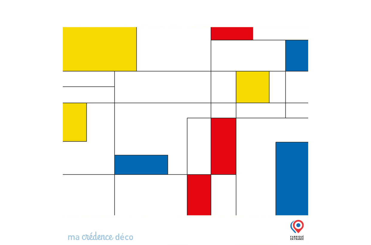 Crédence Cuisine Aluminium 80x40 Cm - Motif Piet Mondrian Composition A, Résistante à La Chaleur, Facile à Nettoyer