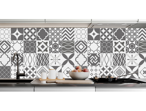 Carreaux ciment gris foncé et blanc