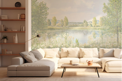 Papier peint : Fleurs, lac...