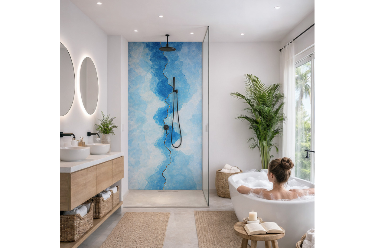 Panneau De Douche Rectangulaire Effet Pierre Sable – 80x200 Cm, Style Minéral Pour Salle D'eau