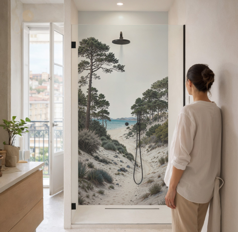 Panneau de douche : Plage...