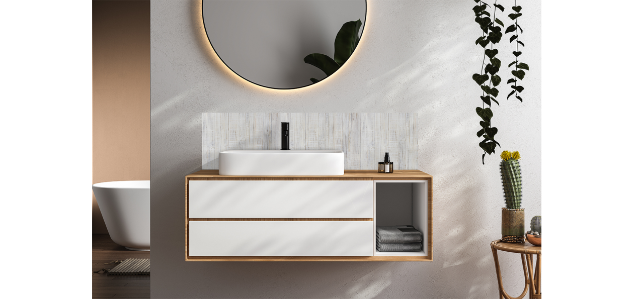Crédence salle de bain : Bois peint en blanc 2