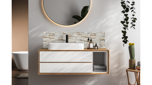 Crédence salle de bain : Mur pierre douce
