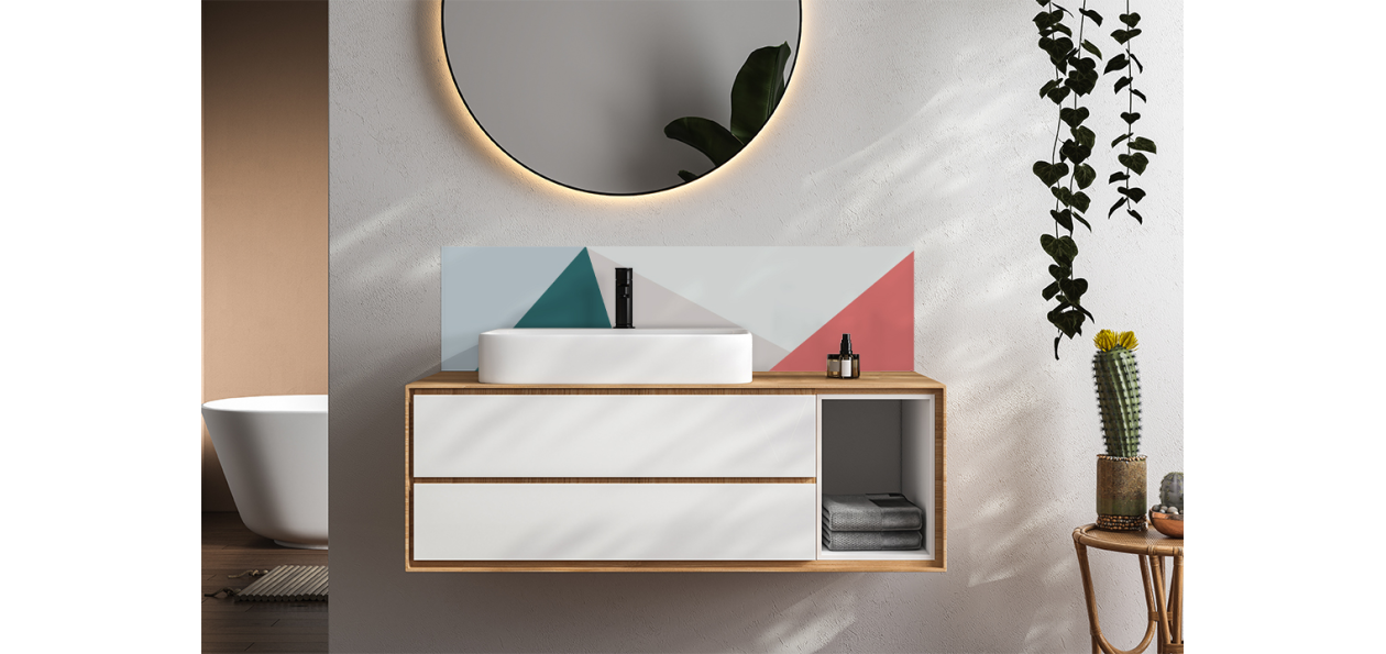 Crédence salle de bain : Diagonales et couleurs 2