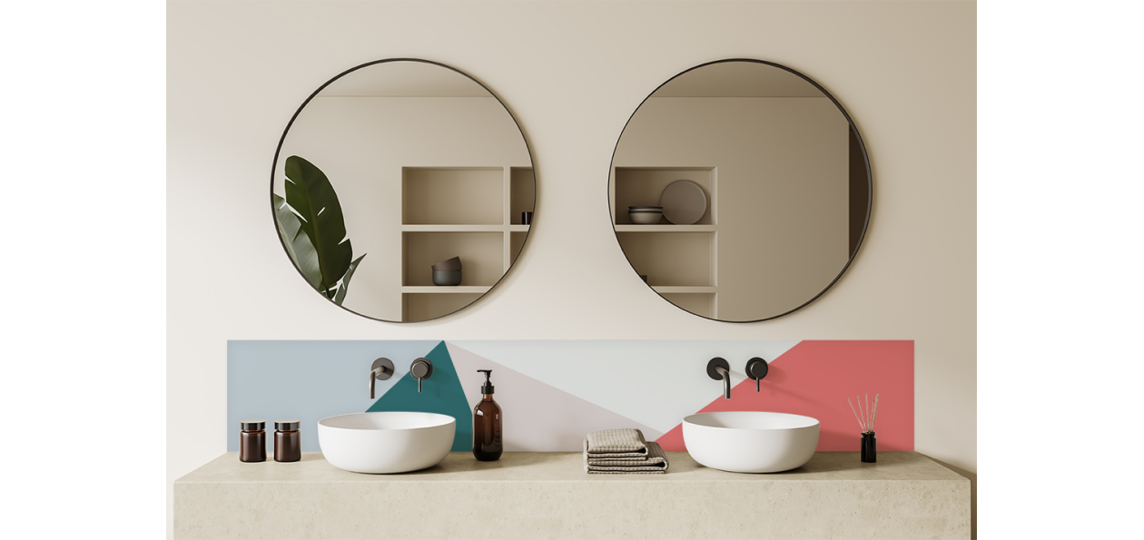Crédence salle de bain : Diagonales et couleurs 2