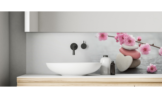 Crédence salle de bain : coeur et fleurs
