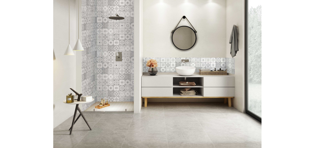 Crédence salle de bain Carreaux ciments antique gris