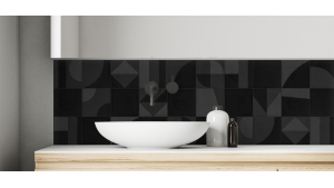Crédence salle de bain Carreaux ciment géométrie et couleurs 2 noir