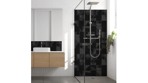 Crédence salle de bain Carreaux ciment géométrie et couleurs 2 noir