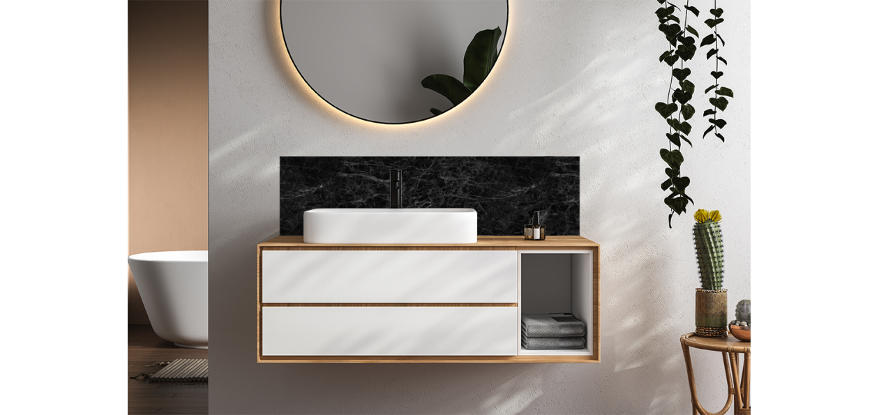 Crédence salle de bain : Marbre Alberica noir