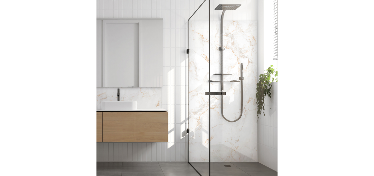 Crédence salle de bain : Marbre blanc ocre