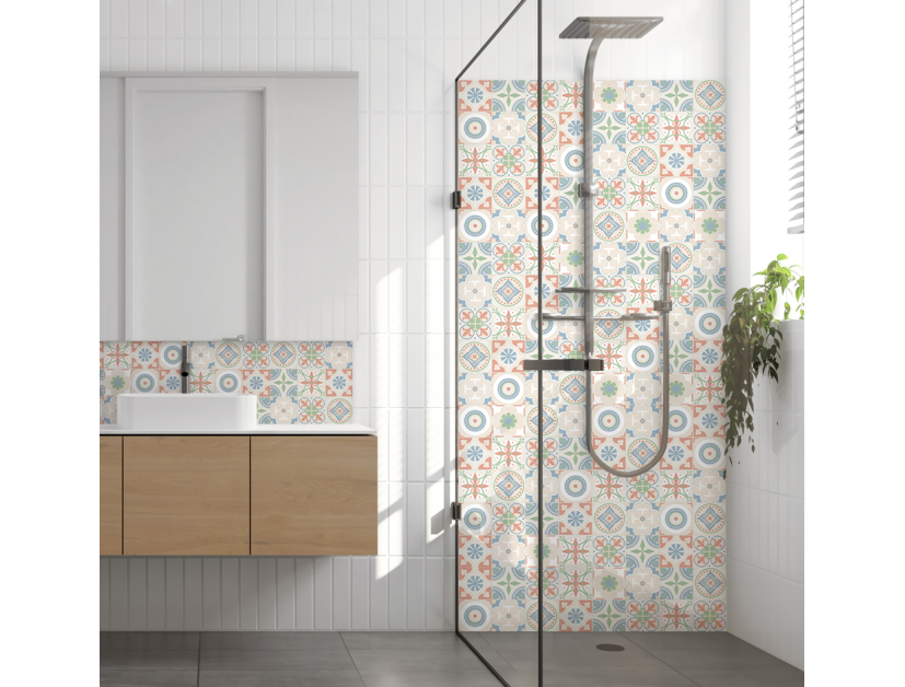 Panneau de douche : Carreaux ciment et couleurs 2