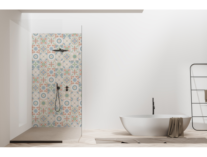Panneau de douche : Carreaux ciment et couleurs 2