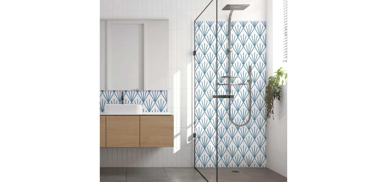 Panneau de douche : carrelage étoiles et hexagone 2