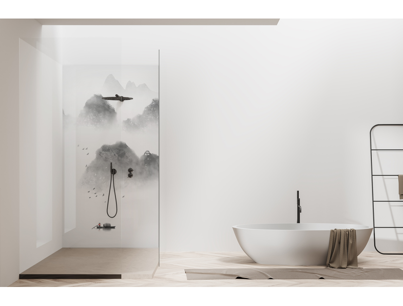 Panneau de douche : Estampe japonaise et montagne 2