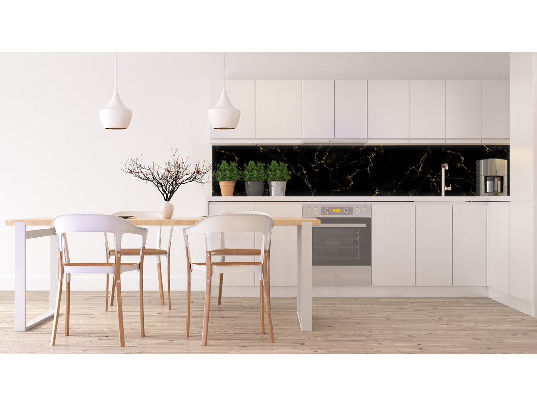Crédence De Cuisine En Aluminium - Motif Marbre Noir Et Or - 70x50 Cm - Résistante à La Chaleur Et Facile à Nettoyer