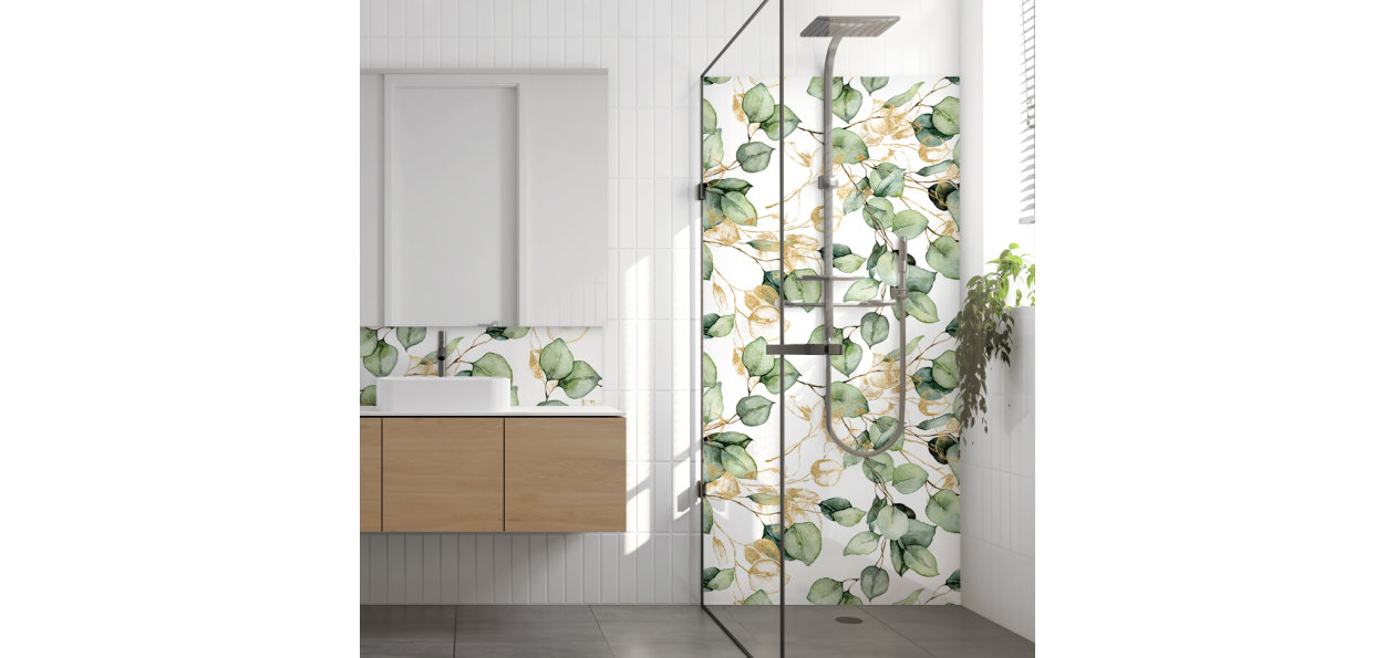 Panneau de douche : Feuilles dorées