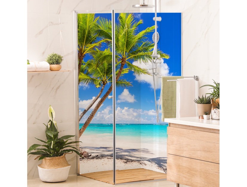 Panneau de douche : Palmier et plage 2