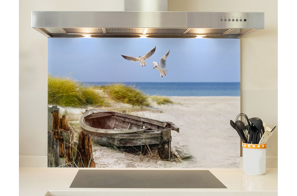 Credence Aluminium Plage Mer Sable 80x55 Cm - Protection Mur Cuisine Anti-Éclaboussures