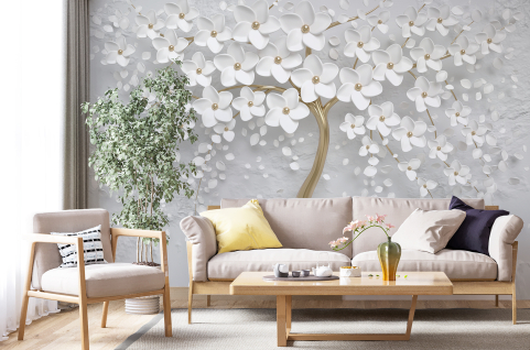 Papier peint : Fleurs et arbre