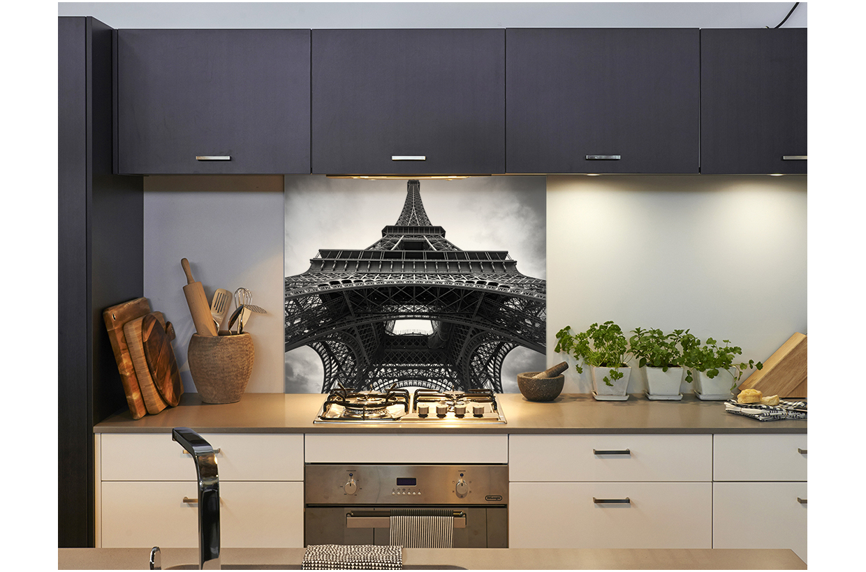 Crédence Cuisine Verre Trempé 120x60 Cm - Tour Eiffel Paris Noir Et Blanc - Dosseret Hotte Tulup