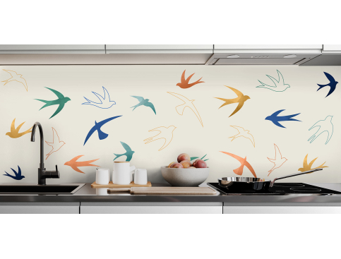 Crédence : Oiseaux aquarelles