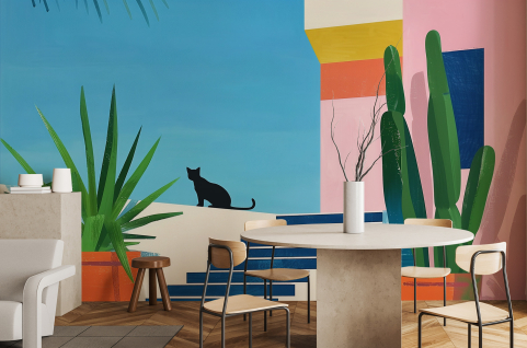 Papier peint : Chat, cactus...