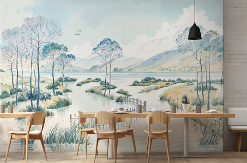 Papier peint : Lac, arbres...