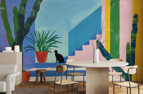 Papier peint : Chat, cactus...