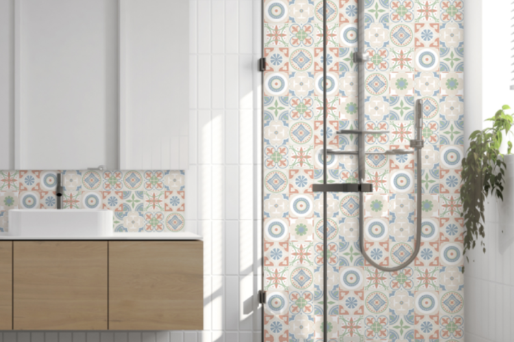 Panneau de douche : Carreaux ciment et couleurs 2